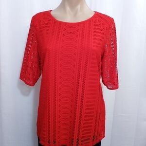 𝅺DAN Buchman Red Lace Casual Top Women's Size Medium